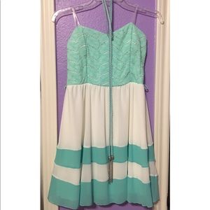 Compass Aqua/White off the shoulder dress